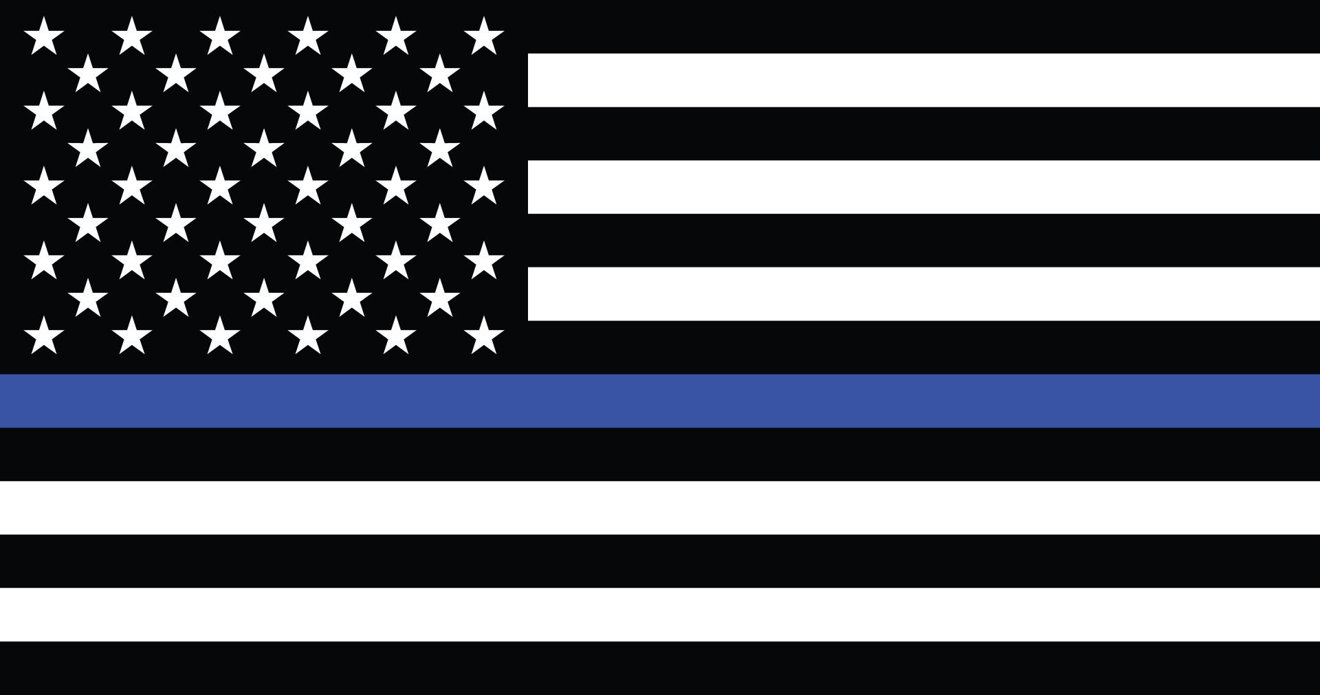 Black and white US flag with a blue line, representing support for law enforcement.