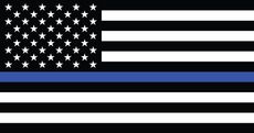Black and white US flag with a blue line, representing support for law enforcement.