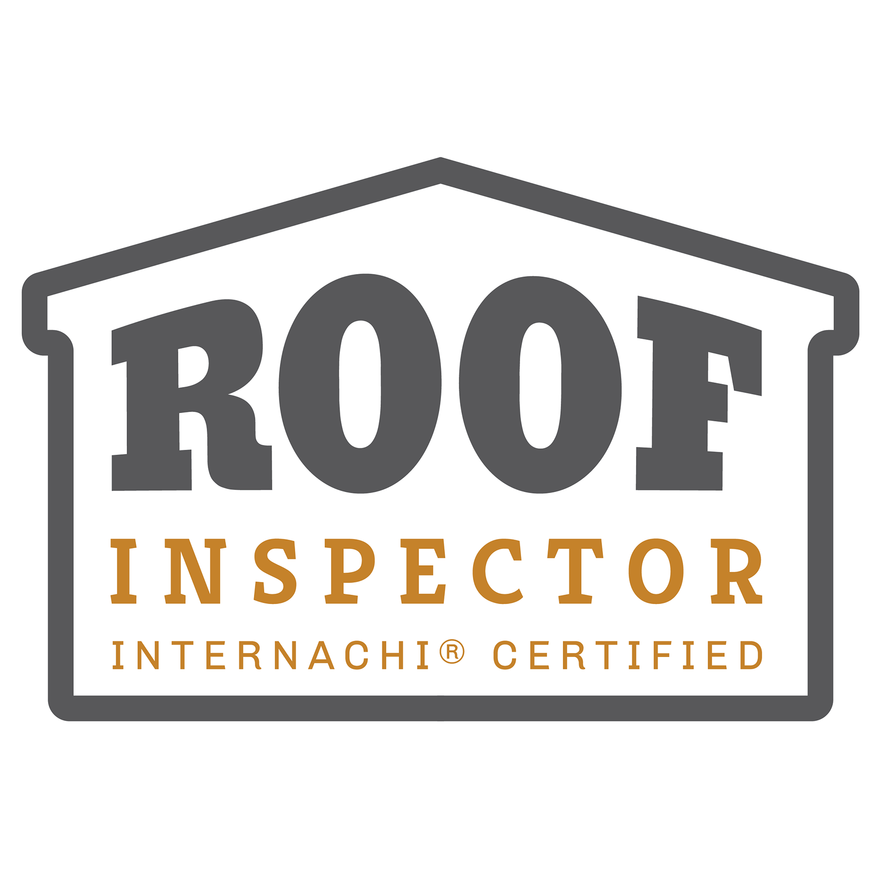 Roof Inspector logo: gray house outline, gray text