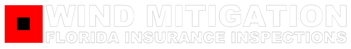 Wind Mitigation Florida Insurance Inspections logo. Red square with black center square, white text.