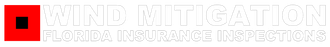 Wind Mitigation Florida Insurance Inspections logo. Red square with black center square, white text.