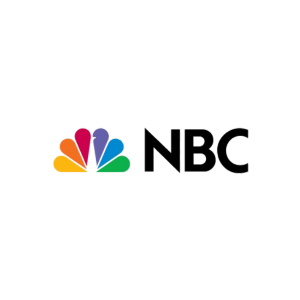 NBC logo: rainbow peacock, black text.
