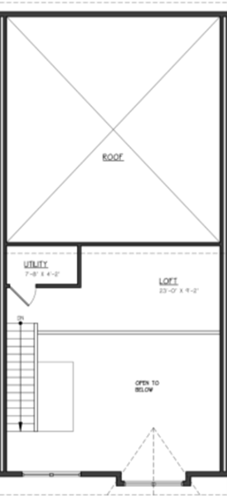 A black and white floor plan of a house with a staircase.