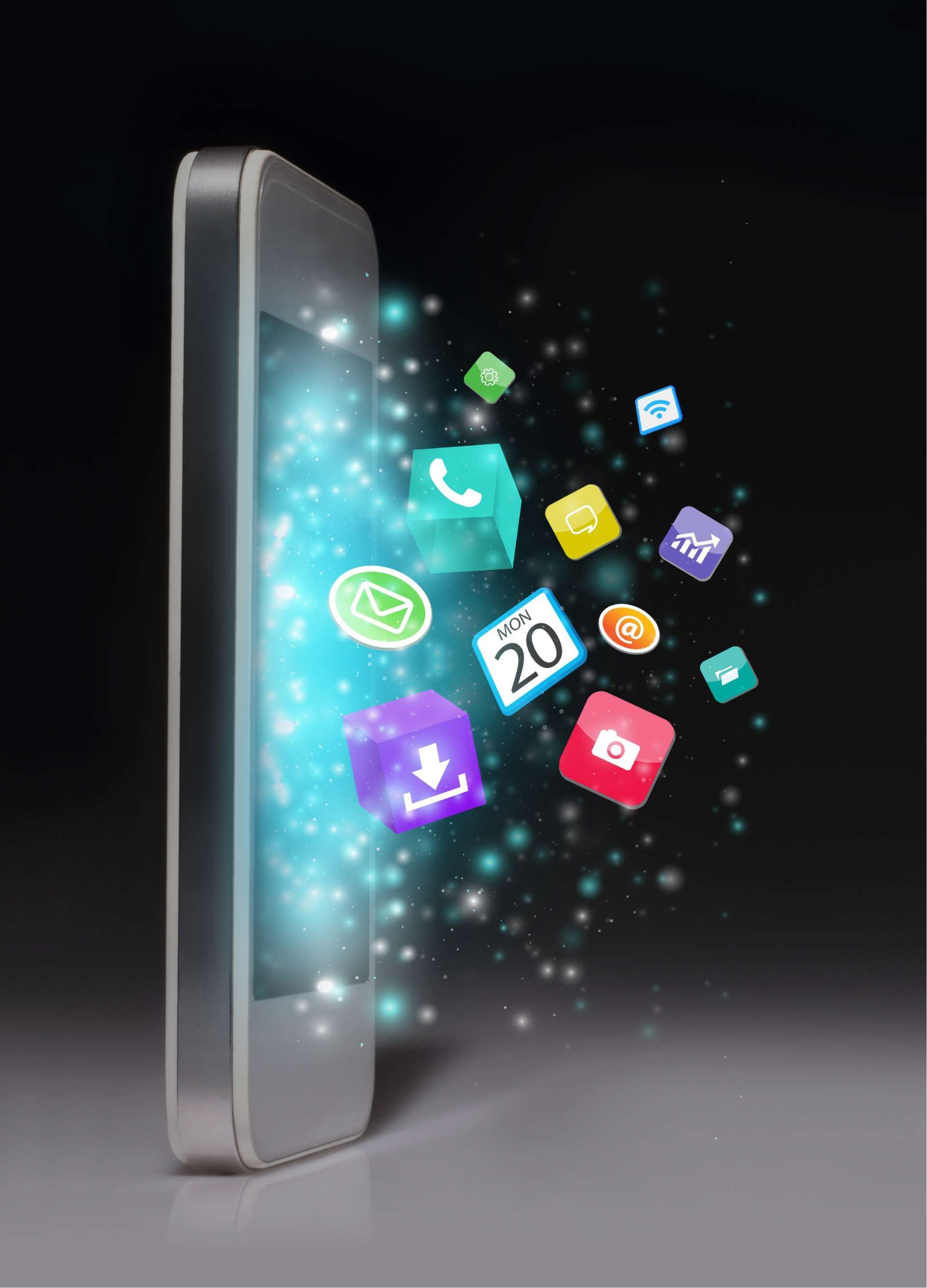 Phone with apps exploding off the screen