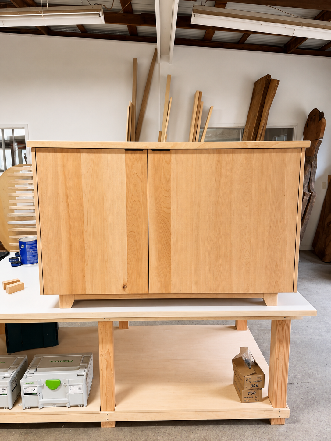 beech wood cabinet with slab doors