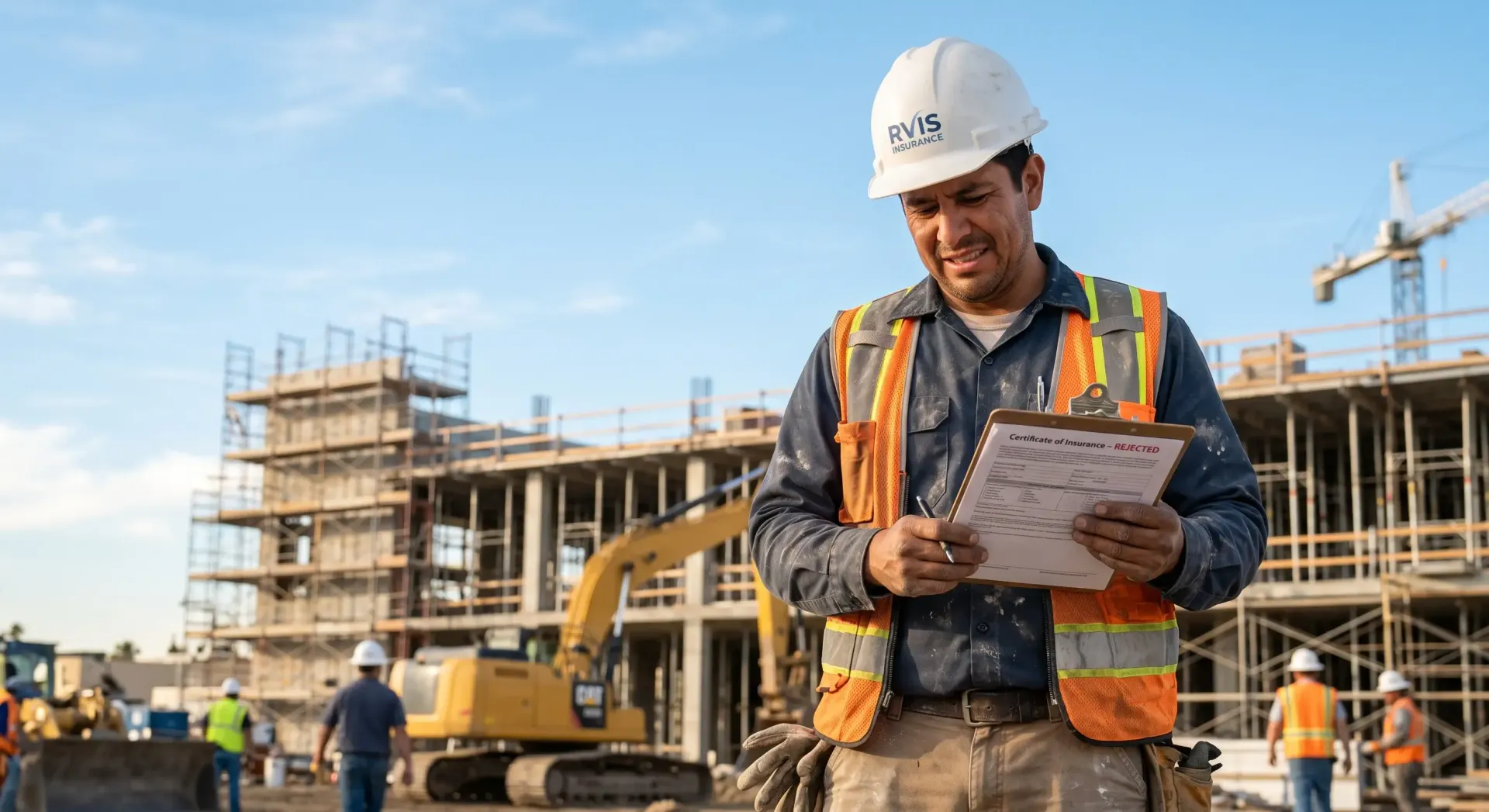 California contractor reviewing a rejected certificate of insurance on a job site.jpeg