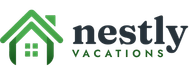 Nestly Vacations logo with green house icon and dark text on white background