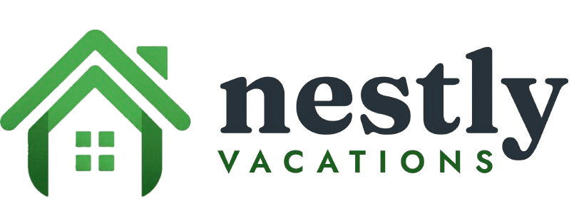 Nestly Vacations logo with green house icon and dark text on white background