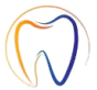 Logo dentale a forma di dente in blu e giallo all'interno di un contorno circolare.