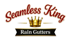 Seamless King logo with gold crown and black banner reading “Rain Gutters”