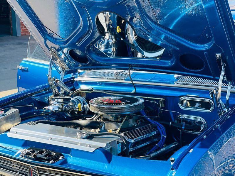 Blue Classic Car Engine Bay With Chrome Details and Hood Open — Jake's Car Detailing in Taminda, NSW