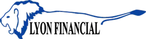 Blue lion head logo with “LYON FINANCIAL” text in dark blue on a white background