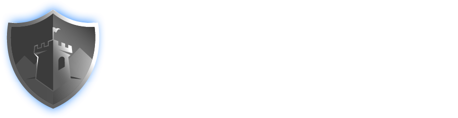 The logo for security solutions has a shield with a castle on it
