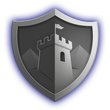 A shield with a castle on it and mountains in the background