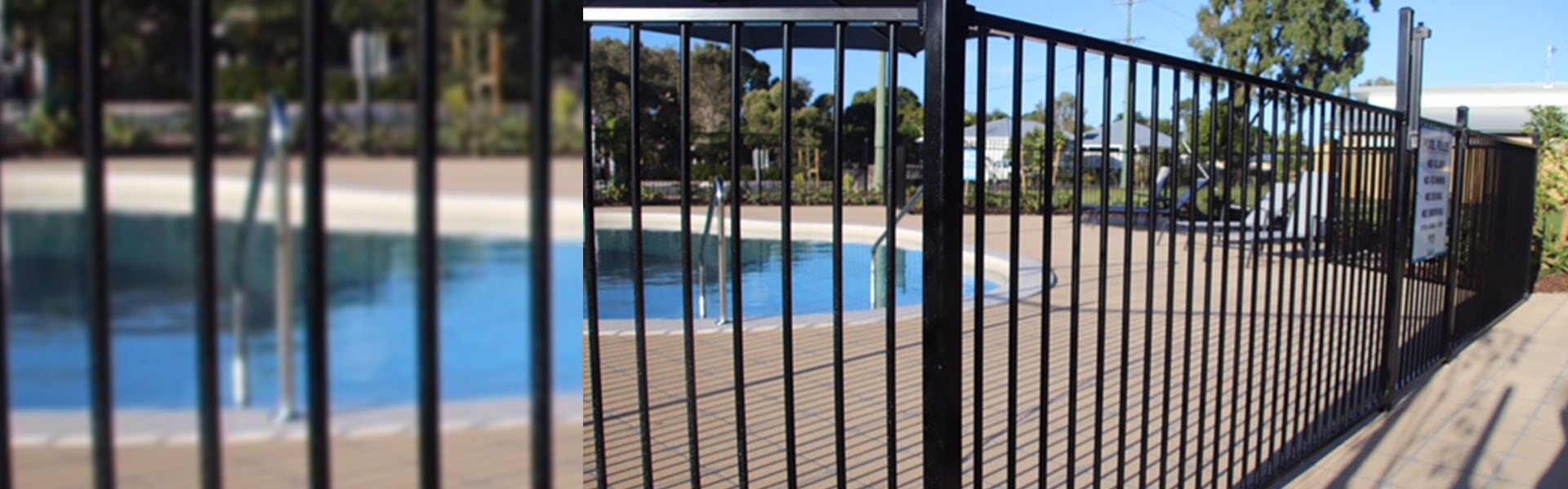 Black Metal Fence Surrounds a Swimming Pool — Lange's Fencing & Landscaping Centre in Island Plantation, QLD