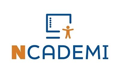 NCADEMI logo with blue and orange text and a stylized person in front of a screen