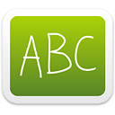 A green board with A B C on it