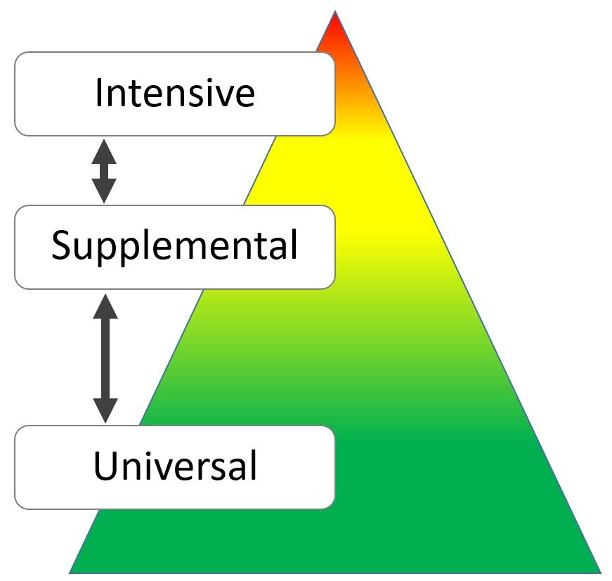 the three tiers: universal, supplemental, and intensive.
