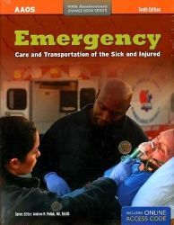 Textbook cover for Emergency Care and Transportation of the Sick and Injured, showing EMTs providing patient oxygen care.