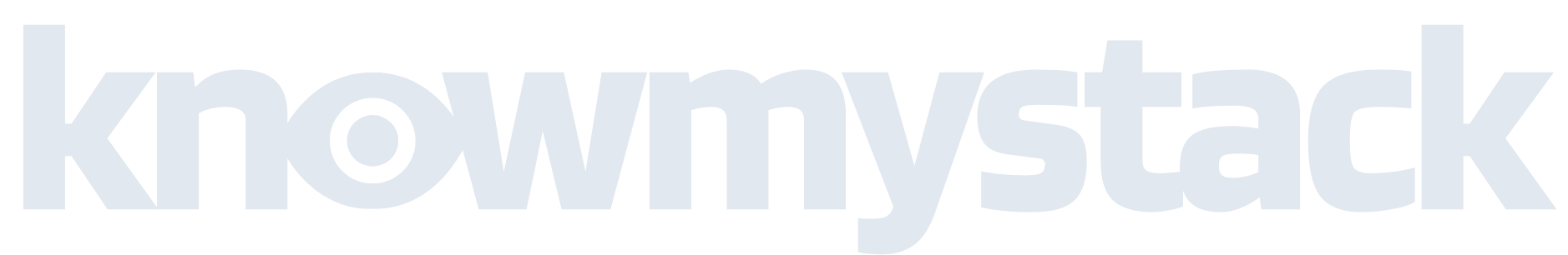 White “knowmystack” wordmark logo in light gray on a white background