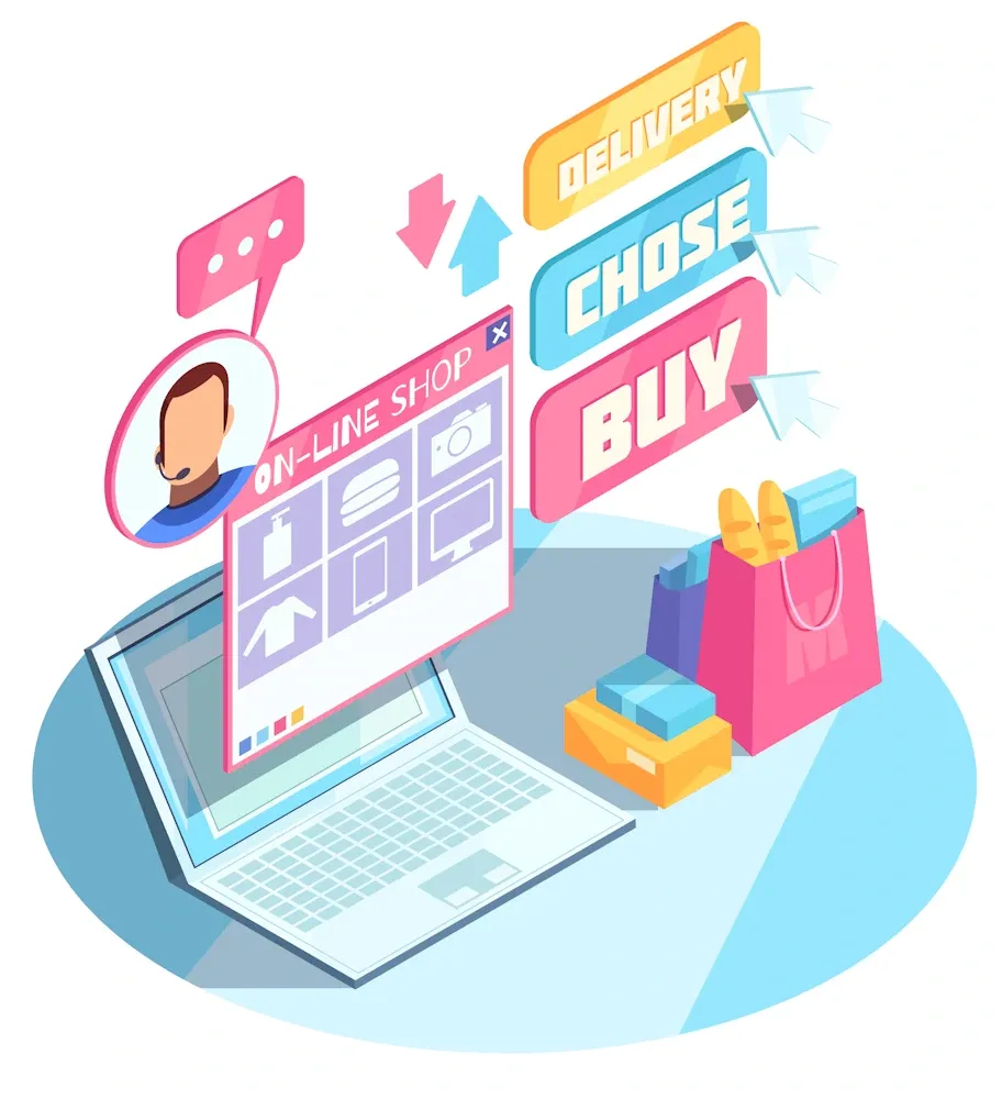 Illustratie van online winkelen: laptop met een interface van een professionele webshop die iemand heeft laten maken