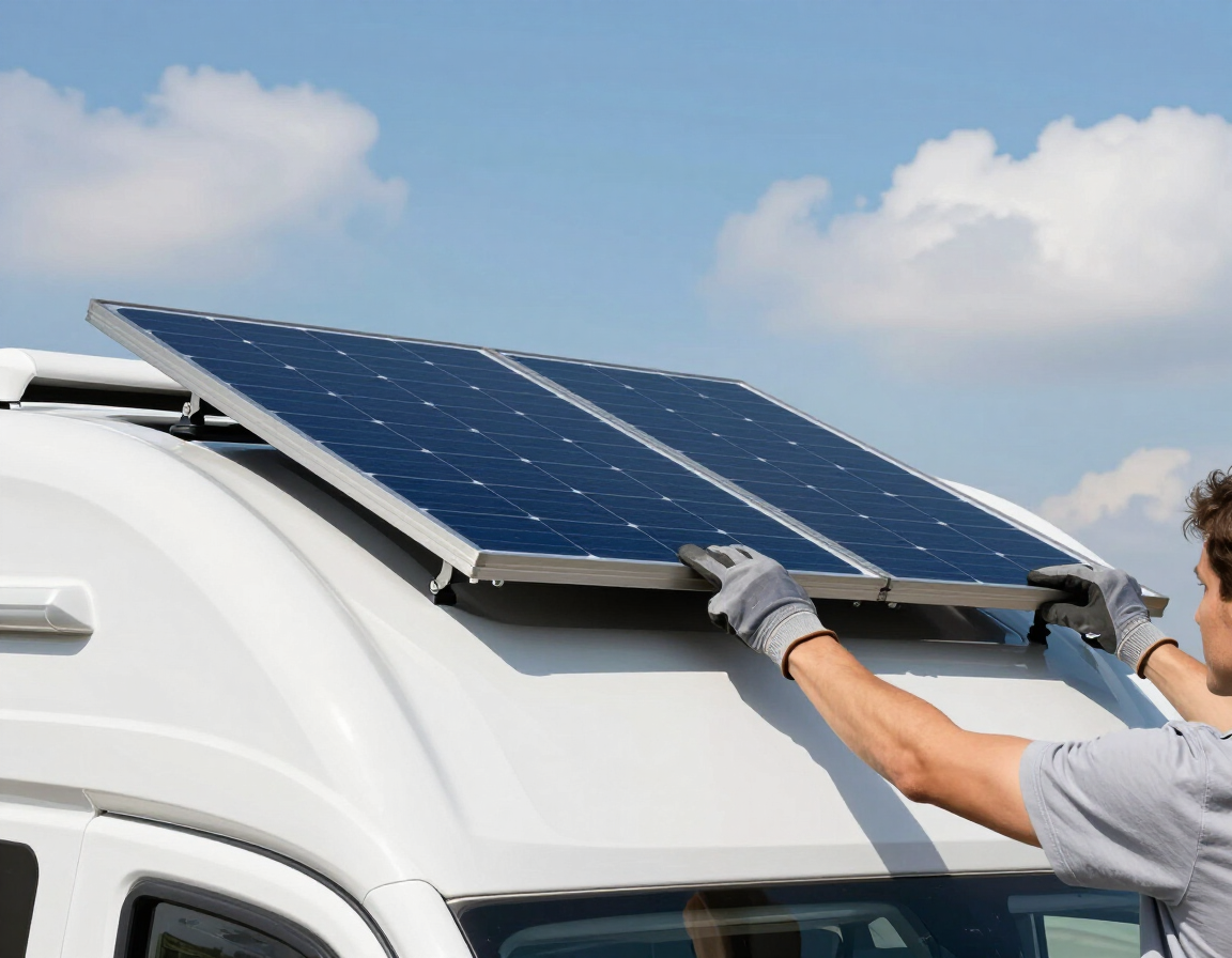Instalação de placa solar no teto de motorhome