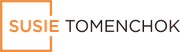 The logo for susie tomenchuk is orange and black.