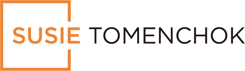 The logo for susie tomenchuk is orange and black.