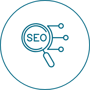 A magnifying glass with the word seo written inside of it.