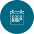 A calendar icon in a blue circle on a white background.