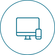 A computer monitor and a cell phone in a circle.