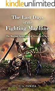 Book cover for The Last Days of Purgatory by CA Powell showing black, brown and grey machinery and in the foreground a woman dressed as a nun in a black cloak and armed with a rifle .