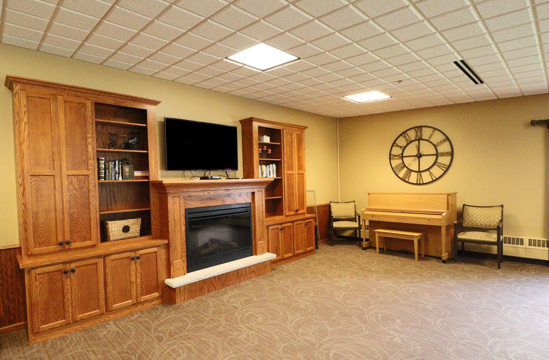 Living room with fireplace.