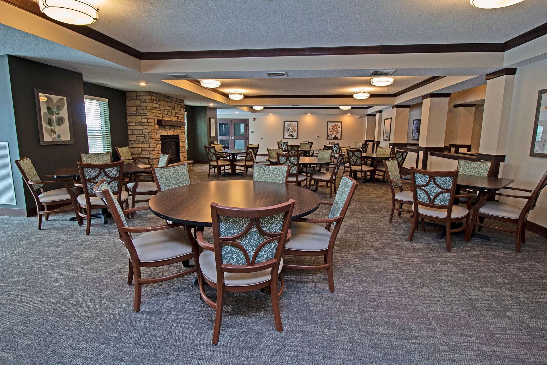 Modern dining room with tables.
