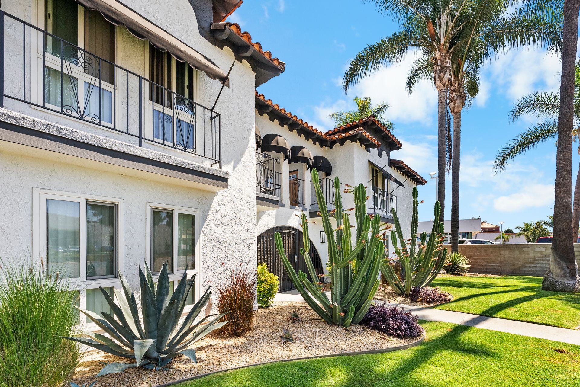 apartment exterior and desert plants