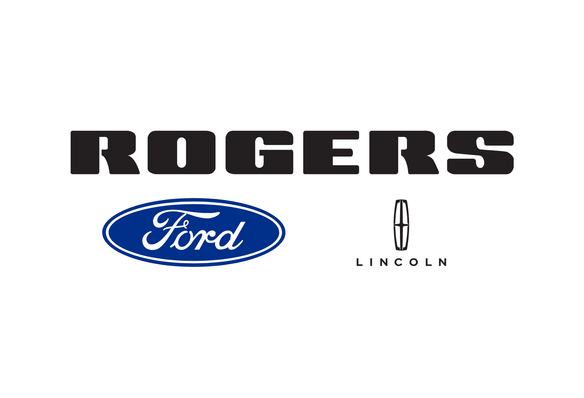 Rogers dealership logo with Ford blue oval and Lincoln emblem on a white background