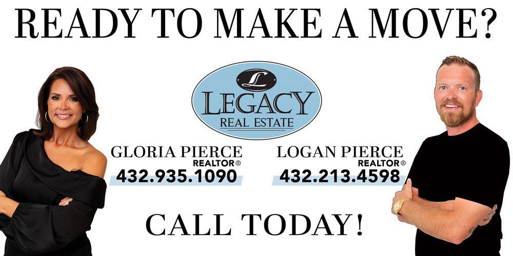 Legacy Real Estate ad with Gloria and Logan Pierce, “Ready to make a move?” and “Call today!”
