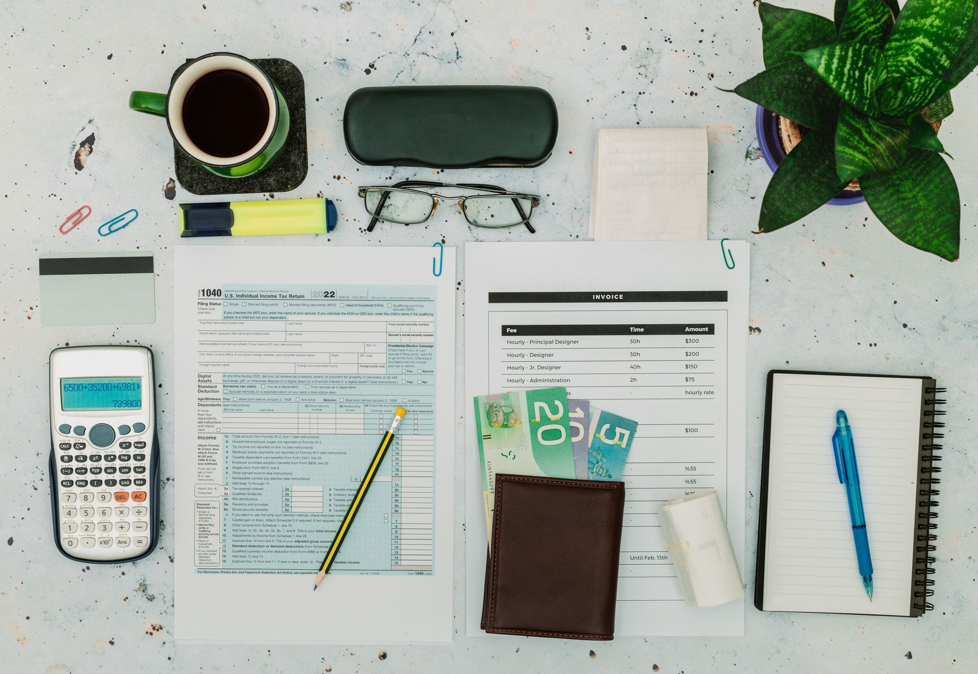 Miscellaneous items on a desk