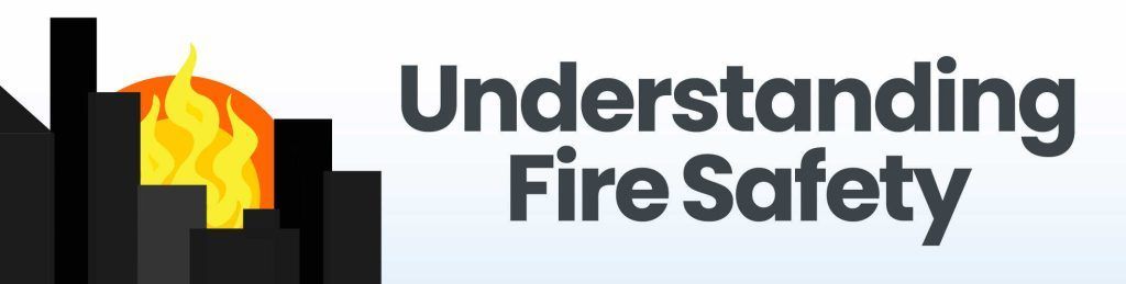 Flame over black blocks beside “Understanding Fire Safety” text in gray and black