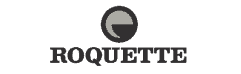 Roquette logo in dark gray with a stylized circular emblem above the wordmark on a white background