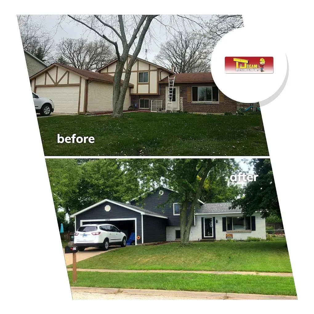A picture of a house before and after being painted