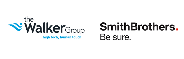 The Walker Group and SmithBrothers logos on a white background, with “Be sure.” beneath SmithBrothers.