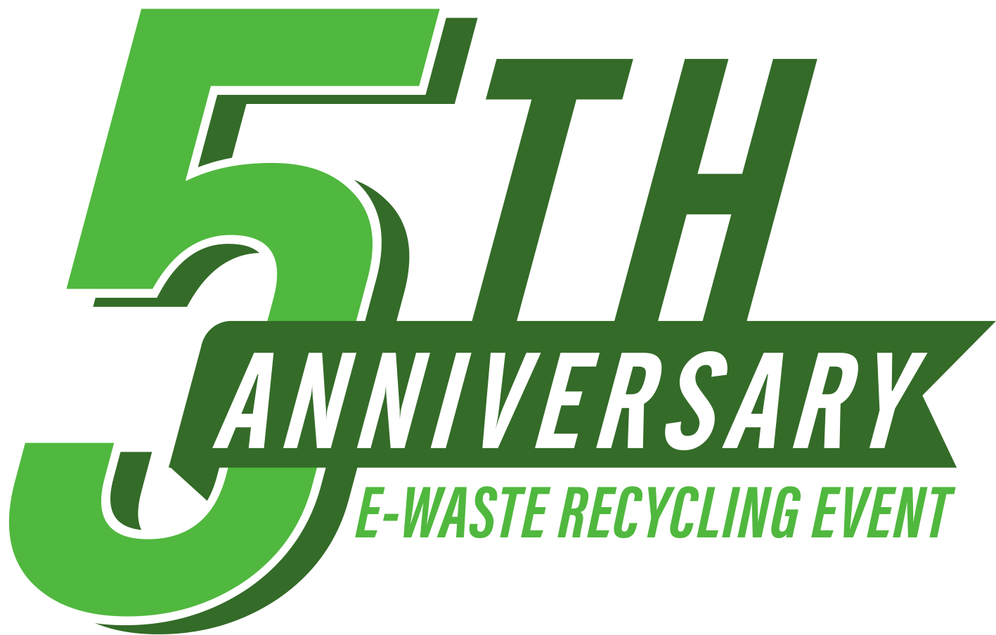 5th Anniversary E-Waste Recycling Event logo in green and gray on white background