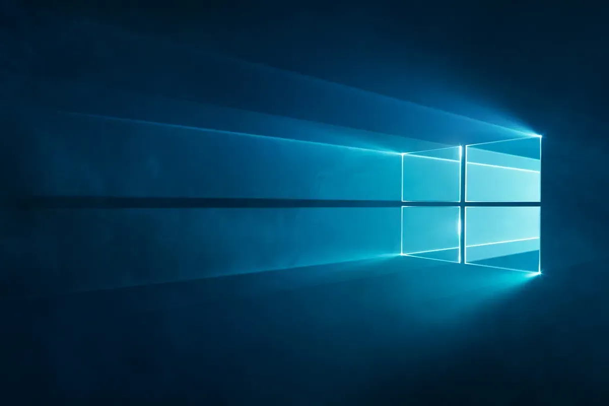 Blue light shining through a window, Microsoft Windows 10 backround icon
