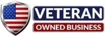 Logo: Shield with American flag,
