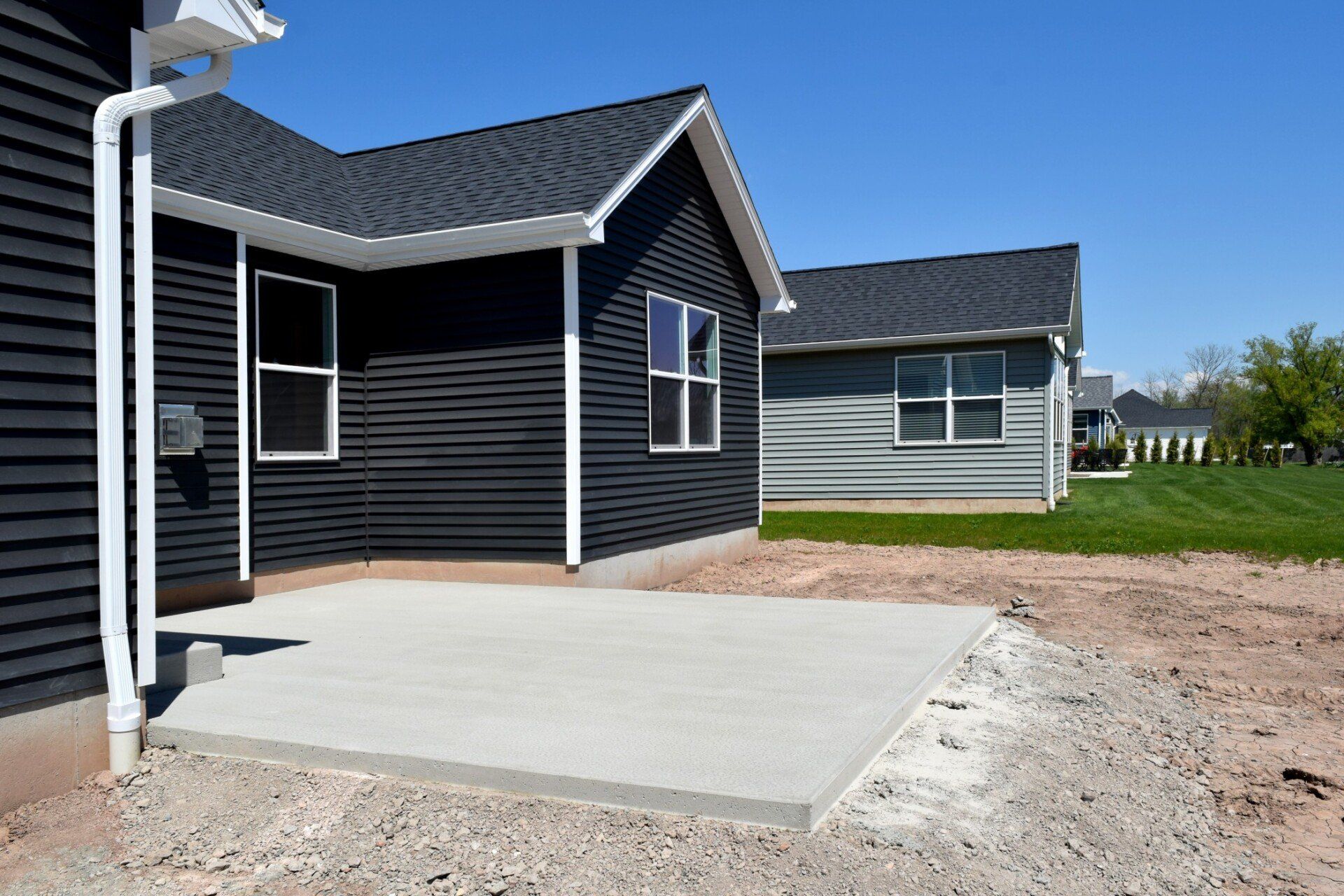 A newly completed concrete patio for a residential home backyard project. Photo taken in East Mandurah WA.