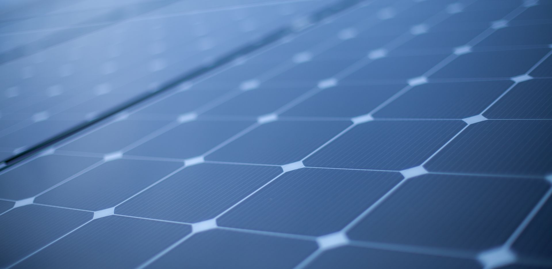 Gros plan sur des cellules de panneau solaire de teinte bleue.
