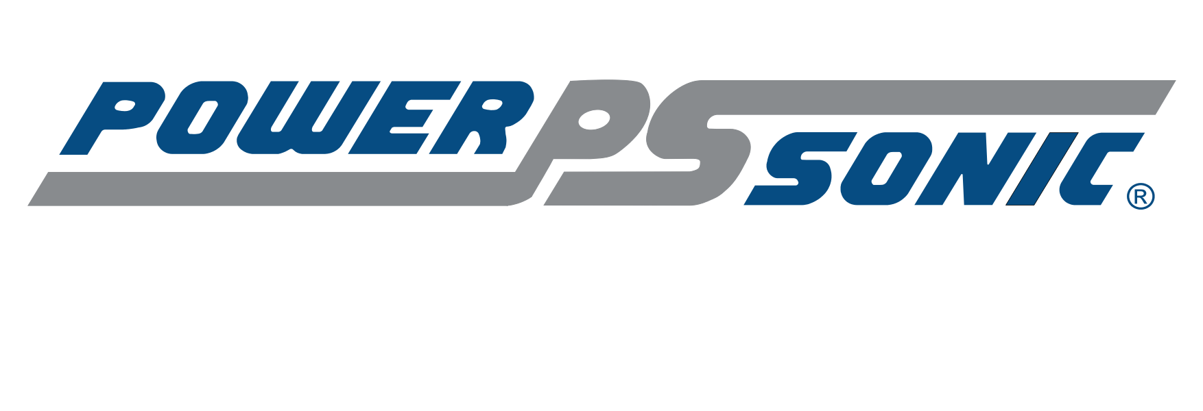 Logo de Power Sonic, texte bleu et gris.