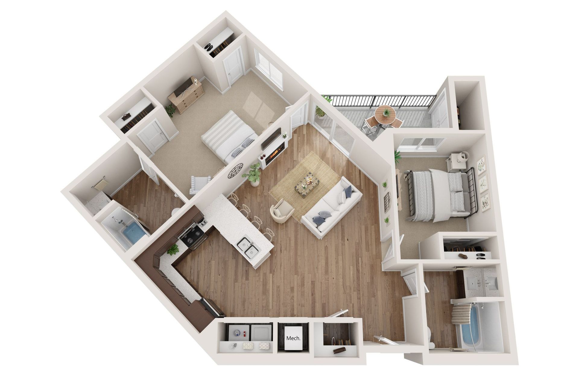 2 Bedroom 2.5 Bathroom Townhome Floor Plan