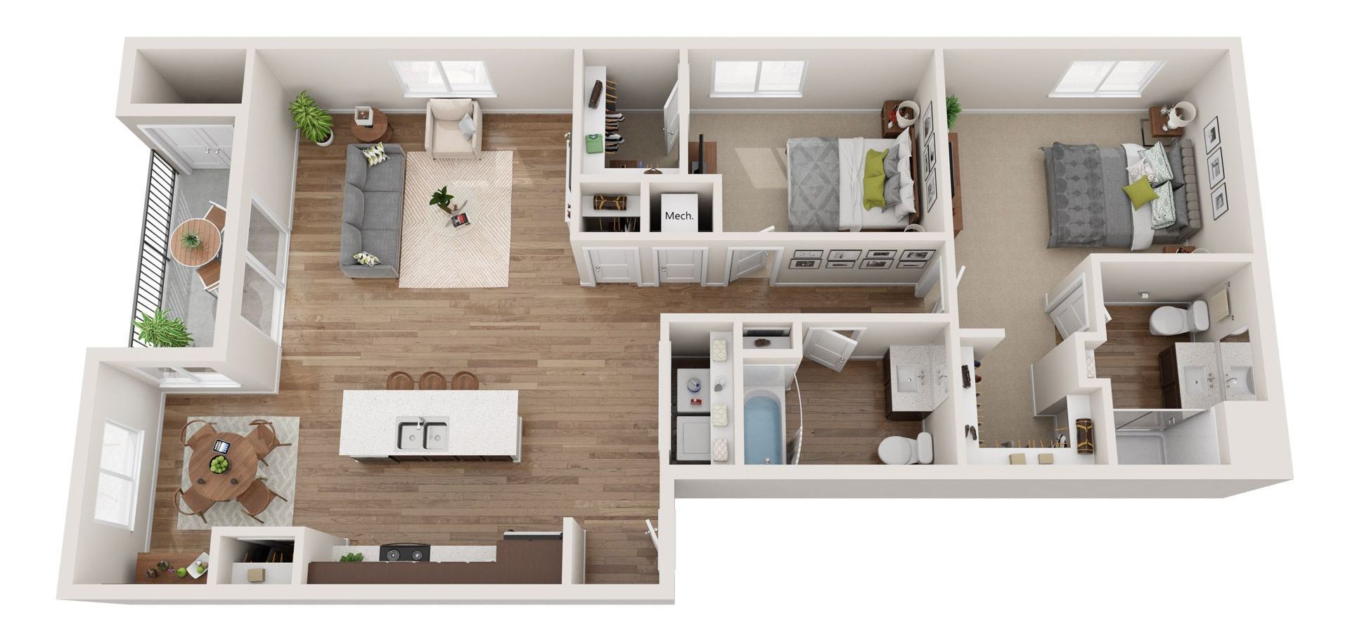 2 Bedroom 2.5 Bathroom Townhome Floor Plan